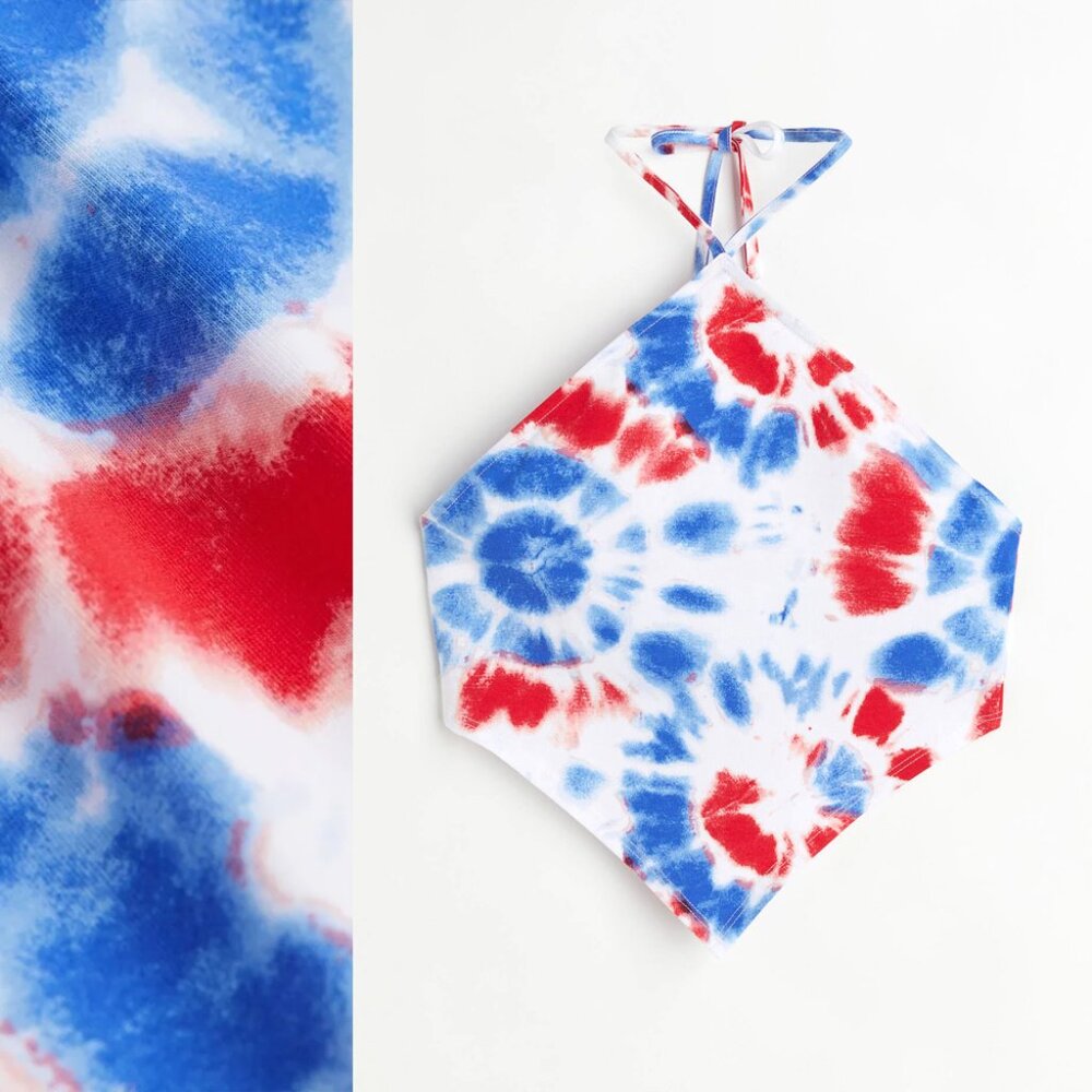 Plus Size 3X H&M Divided Red, White & Blue Tie Dye Handkerchief Halter Top